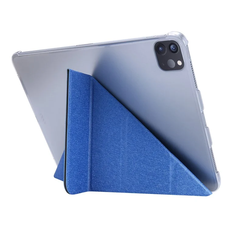 Шелковая Текстура Origami Stand Leather Smart Pablet Cover Shell Для Ipad Air (2020)/Air (2022) - Темно-синий