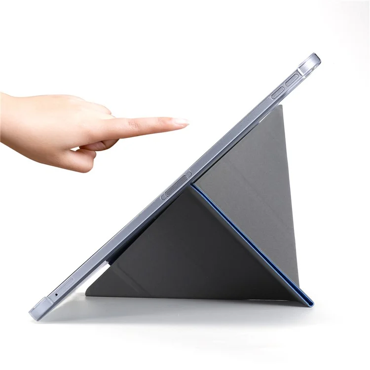 Silk Texture Origami Stand Leather Smart Tablet Cover Shell for iPad Air (2020)/Air (2022) - Dark Blue