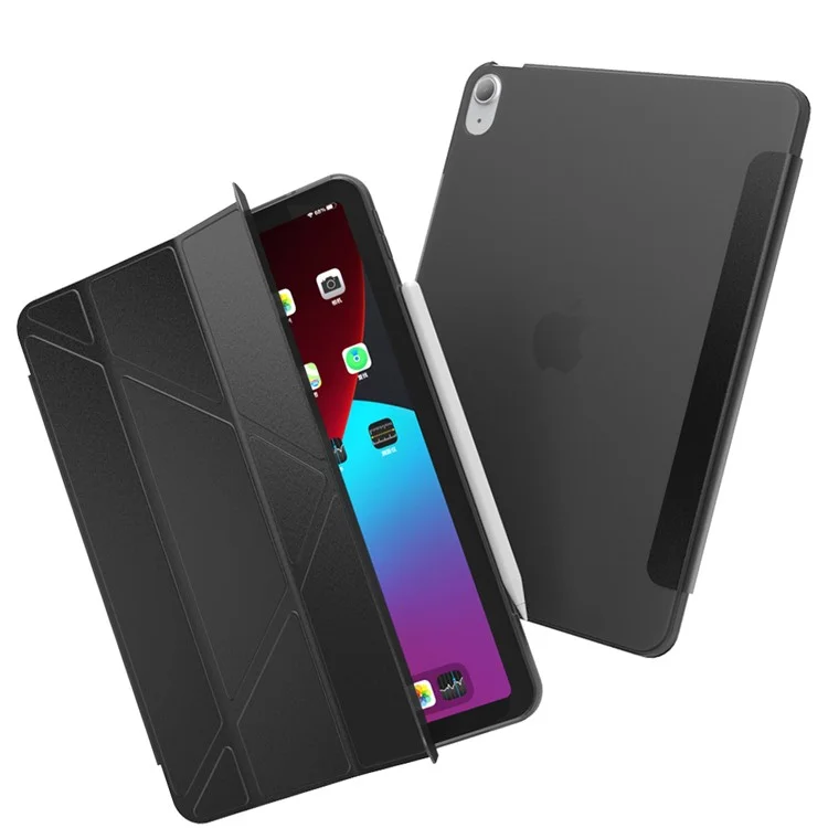 Funda de tableta con soporte plegable de TPU y cuero sintético, función de encendido / apagado inteligente para iPad Pro 11 pulgadas (2018) / Air 11 (2024) / Air (2020) / Air (2022) - Negro