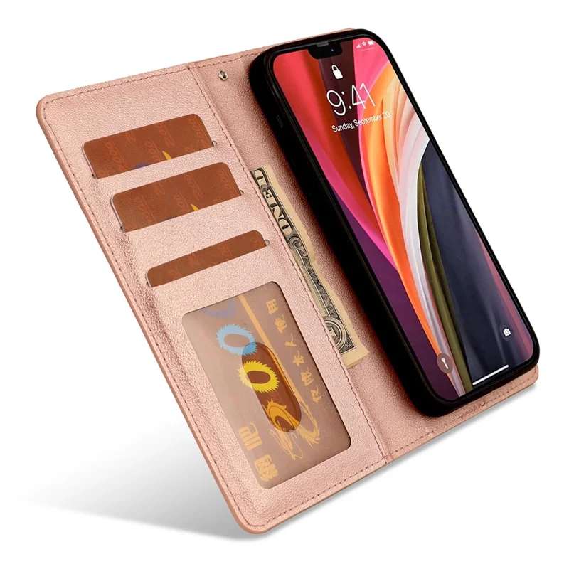 PU Leather Wallet Cell Phone Shelf Cover with Detachable Inner TPU Case for iPhone 12 Pro / iPhone 12 - Rose Gold
