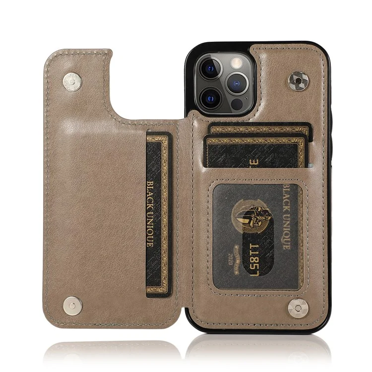 Étui de téléphone portable en cuir PU + TPU hybride avec support pour iPhone 12/12 Pro - Fleur de mandala impression - Gris 