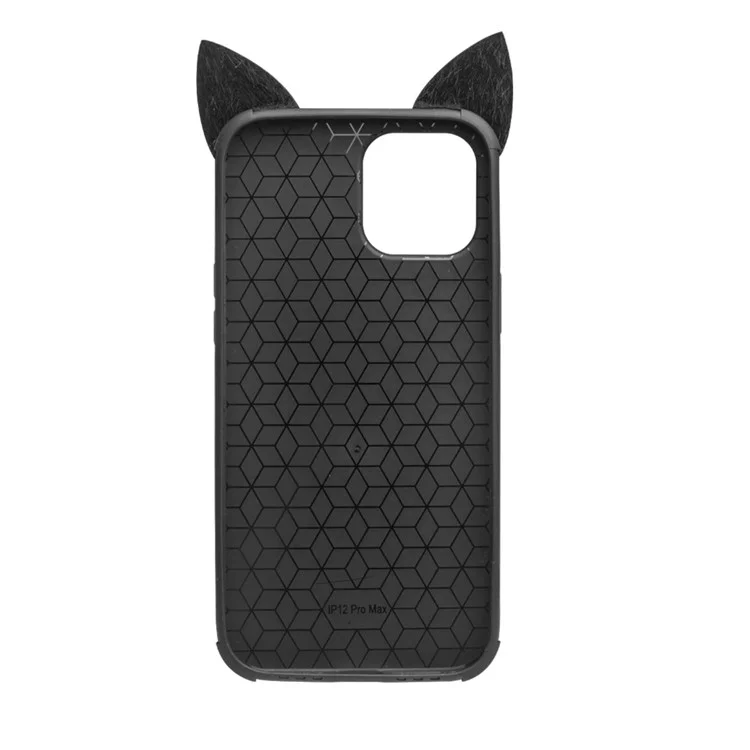 QIALINO Plain Plush Coated TPU Phone Cover with Fluffy Cat Ear and Tail Strap for iPhone 12 mini - Black