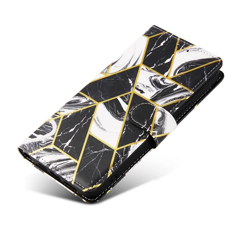 For iPhone 12 mini Marbel Pattern Lacquered Leather Protection Case - Black