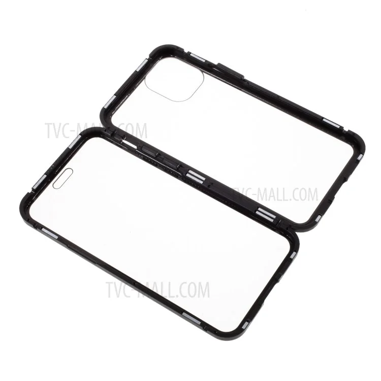 Double-sided Tempered Glass + Magnetic Absorption Metal Frame Phone Case for iPhone 12 mini - Black