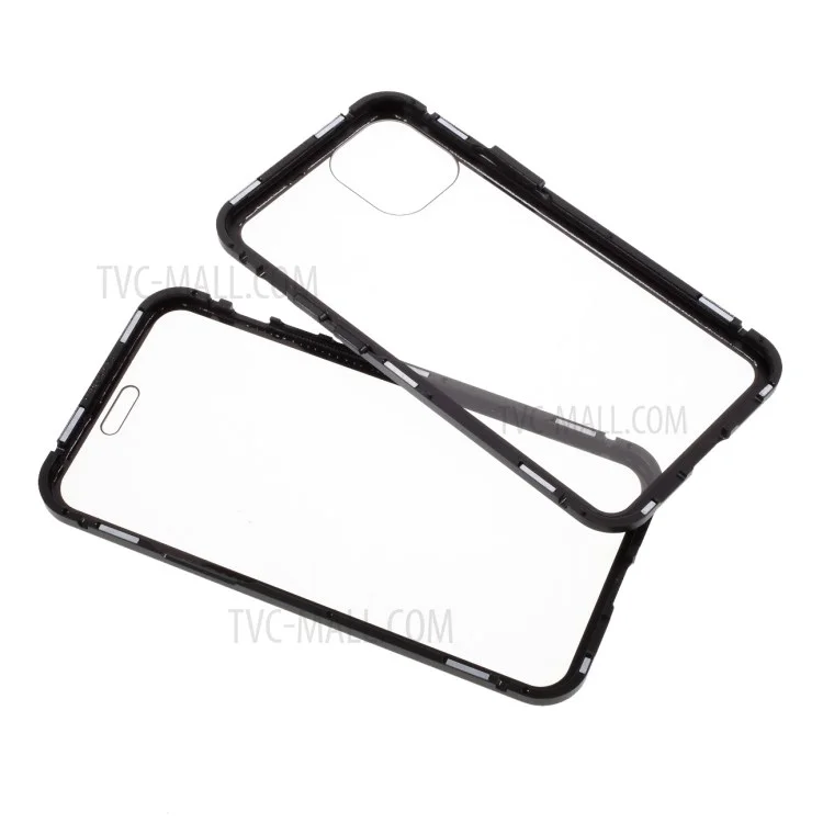 Double-sided Tempered Glass + Magnetic Absorption Metal Frame Phone Case for iPhone 12 mini - Black