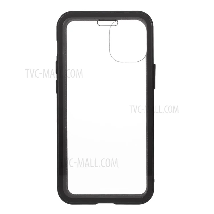 Double-sided Tempered Glass + Magnetic Absorption Metal Frame Phone Case for iPhone 12 mini - Black