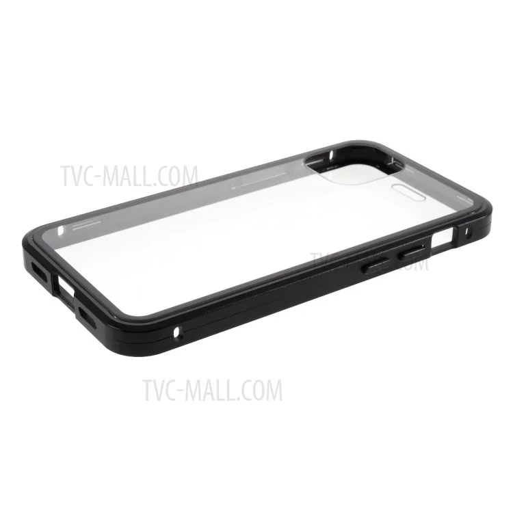 Double-sided Tempered Glass + Magnetic Absorption Metal Frame Phone Case for iPhone 12 mini - Black