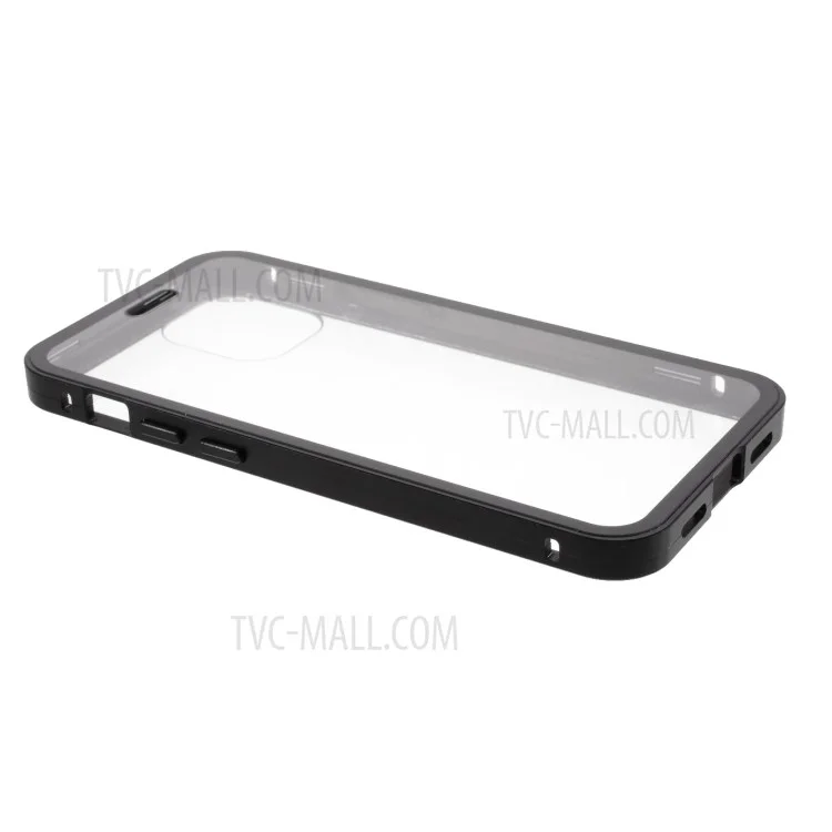 Double-sided Tempered Glass + Magnetic Absorption Metal Frame Phone Case for iPhone 12 mini - Black
