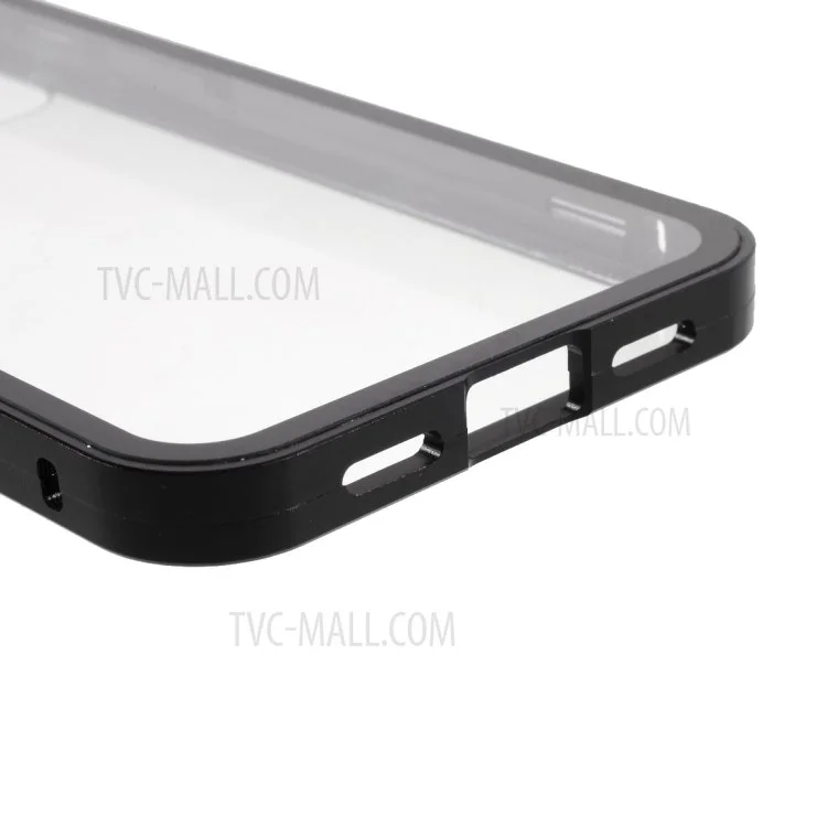 Double-sided Tempered Glass + Magnetic Absorption Metal Frame Phone Case for iPhone 12 mini - Black