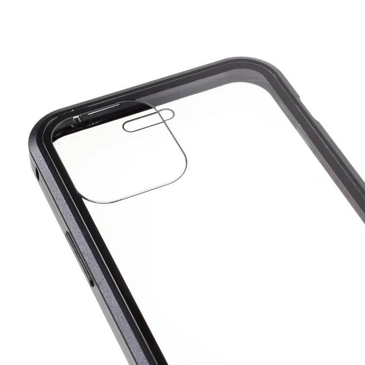 Double-sided Tempered Glass Metal Frame Magnetic Full Coverage Phone Case for iPhone 12 / 12 Pro - Black