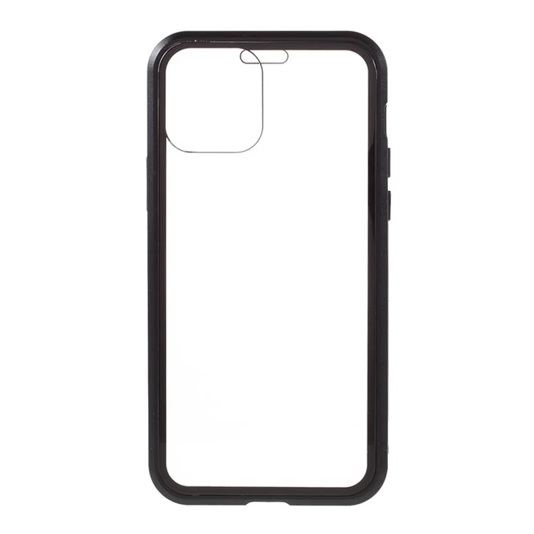Double-sided Tempered Glass Metal Frame Magnetic Full Coverage Phone Case for iPhone 12 / 12 Pro - Black