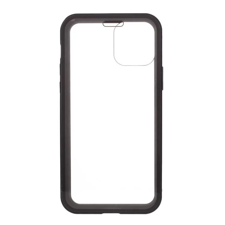 Double-sided Tempered Glass Metal Frame Magnetic Full Coverage Phone Case for iPhone 12 / 12 Pro - Black