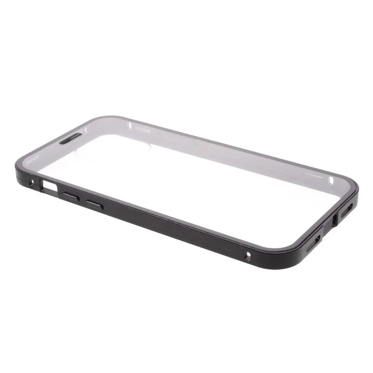 Double-sided Tempered Glass Metal Frame Magnetic Full Coverage Phone Case for iPhone 12 / 12 Pro - Black