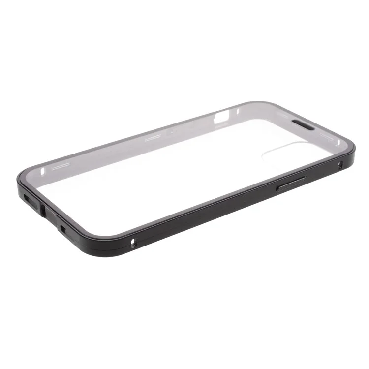 Double-sided Tempered Glass Metal Frame Magnetic Full Coverage Phone Case for iPhone 12 / 12 Pro - Black