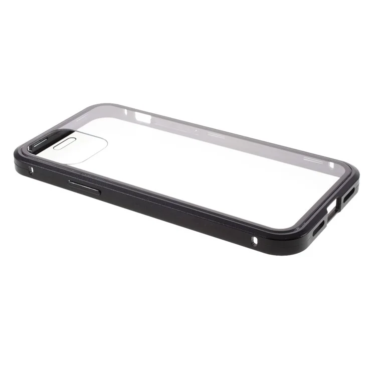 Double-sided Tempered Glass Metal Frame Magnetic Full Coverage Phone Case for iPhone 12 / 12 Pro - Black