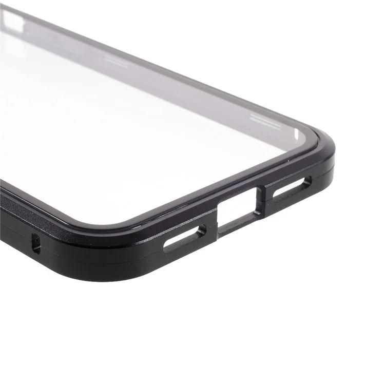 Double-sided Tempered Glass Metal Frame Magnetic Full Coverage Phone Case for iPhone 12 / 12 Pro - Black