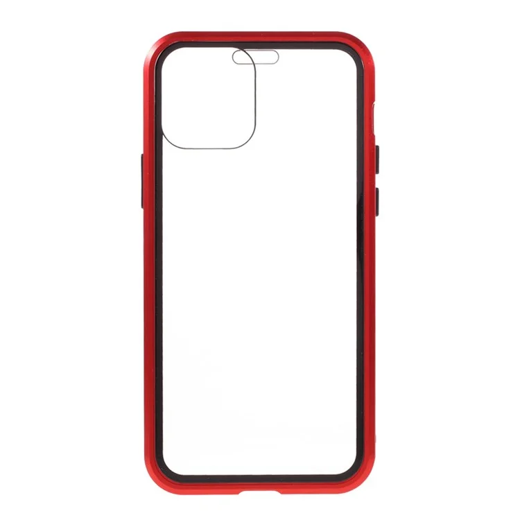 Capa de Telefone com Cobertura Total de Vidro Temperado de Dois Lados e Moldura de Metal Magnética para iPhone 12 / 12 Pro - Vermelha