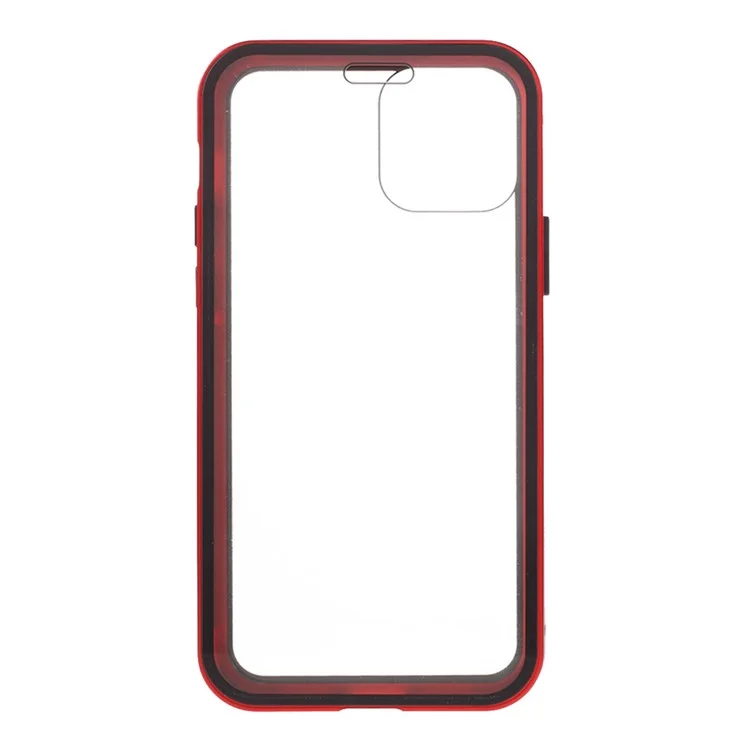 Capa de Telefone com Cobertura Total de Vidro Temperado de Dois Lados e Moldura de Metal Magnética para iPhone 12 / 12 Pro - Vermelha