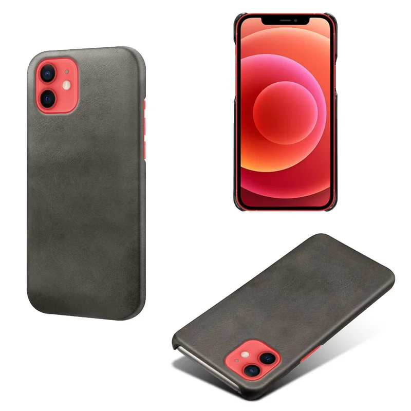 Precise Hole Opening PU Leather Coated PC Phone Back Case for iPhone 12 mini - Black