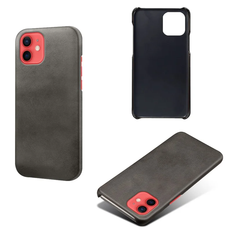 Precise Hole Opening PU Leather Coated PC Phone Back Case for iPhone 12 mini - Black