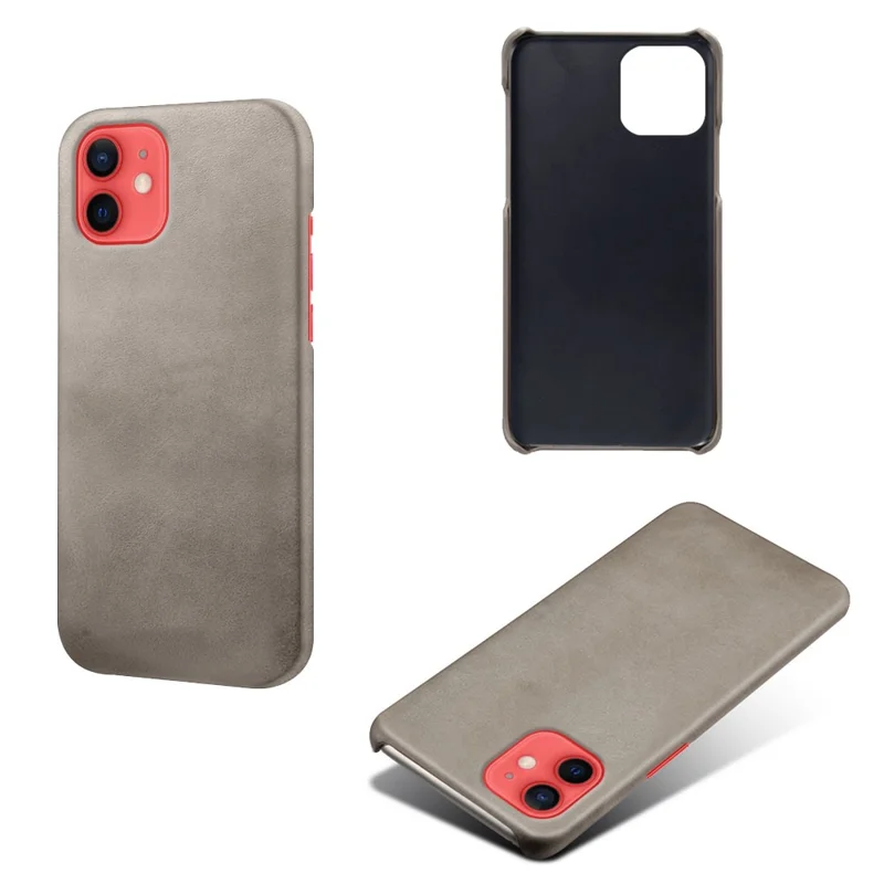 Precise Hole Opening PU Leather Coated PC Phone Back Case for iPhone 12 mini - Grey
