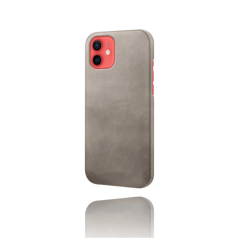 Precise Hole Opening PU Leather Coated PC Phone Back Case for iPhone 12 mini - Grey