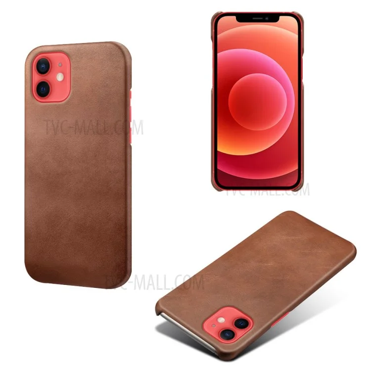 Precise Hole Opening PU Leather Coated PC Phone Back Case for iPhone 12 mini - Brown