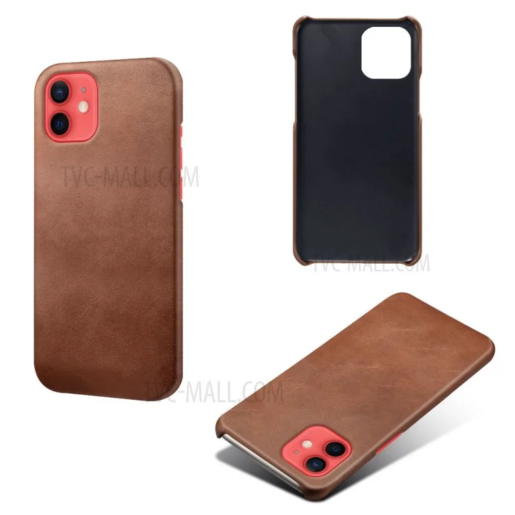 Precise Hole Opening PU Leather Coated PC Phone Back Case for iPhone 12 mini - Brown
