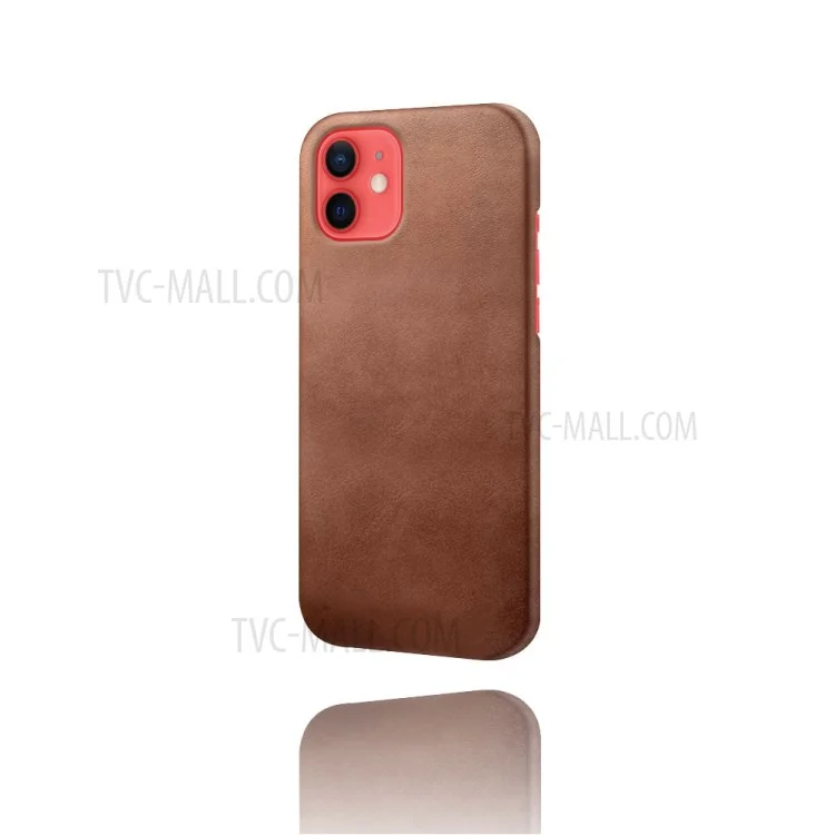 Precise Hole Opening PU Leather Coated PC Phone Back Case for iPhone 12 mini - Brown