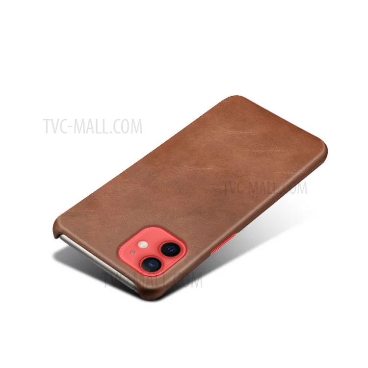 Precise Hole Opening PU Leather Coated PC Phone Back Case for iPhone 12 mini - Brown