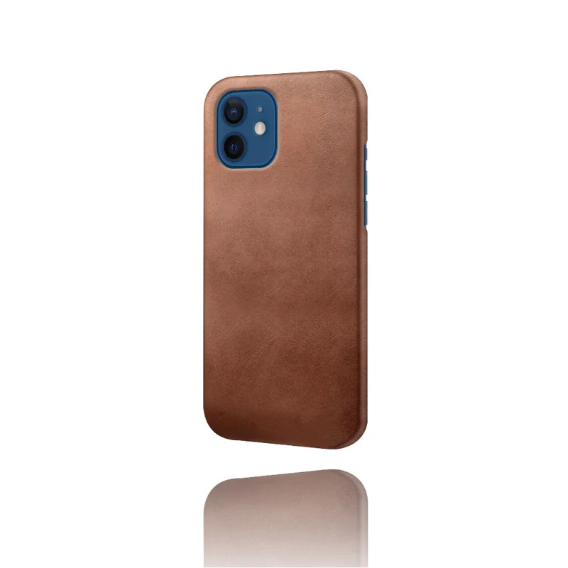 PU Leather Coated Hard PC Shell Phone Case Protector Cover for iPhone 12/12 Pro - Brown