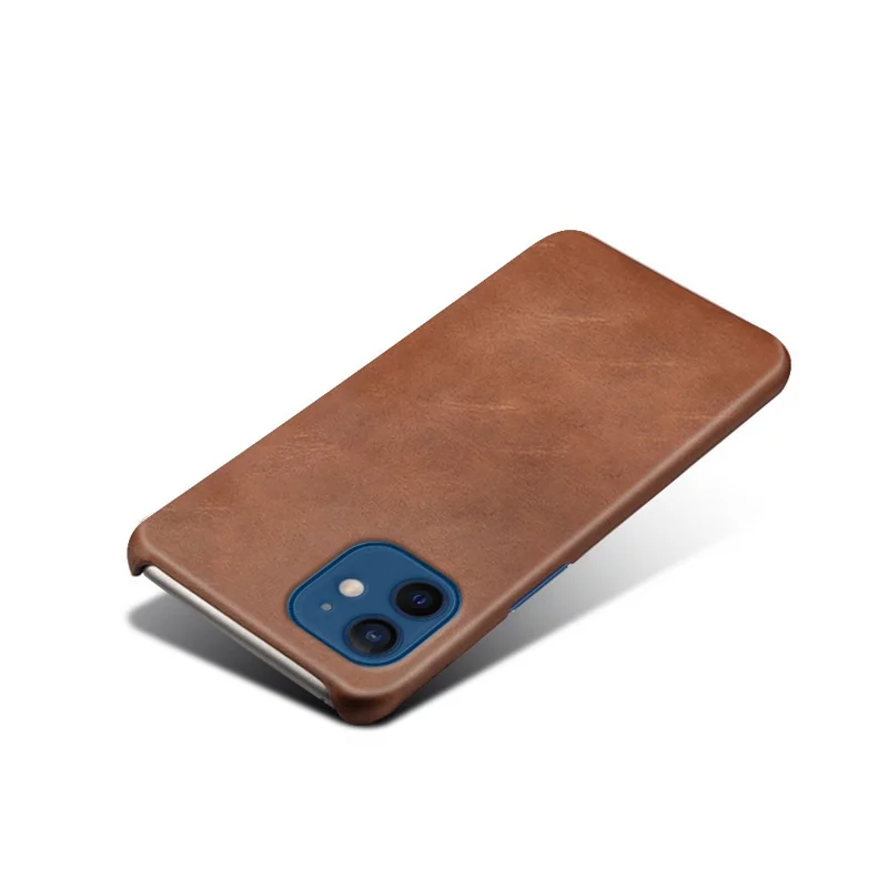 PU Leather Coated Hard PC Shell Phone Case Protector Cover for iPhone 12/12 Pro - Brown