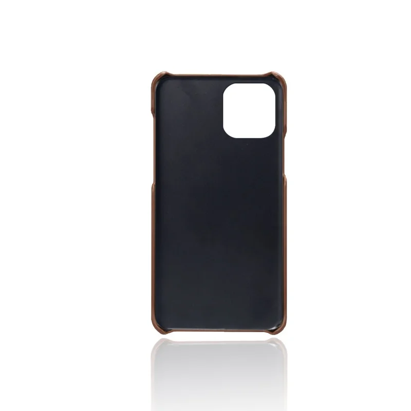 PU Leather Coated Hard PC Shell Phone Case Protector Cover for iPhone 12/12 Pro - Brown