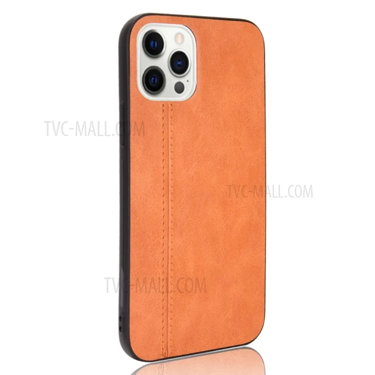 PU Leather Coated PC + TPU Hybrid Case for iPhone 12 Pro Max - Brown