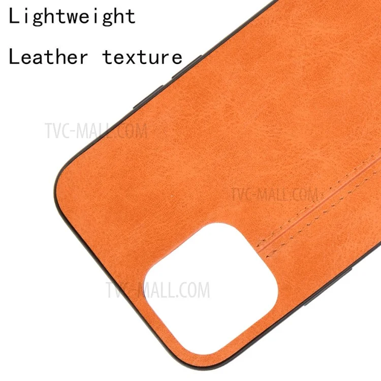 PU Leather Coated PC + TPU Hybrid Case for iPhone 12 Pro Max - Brown