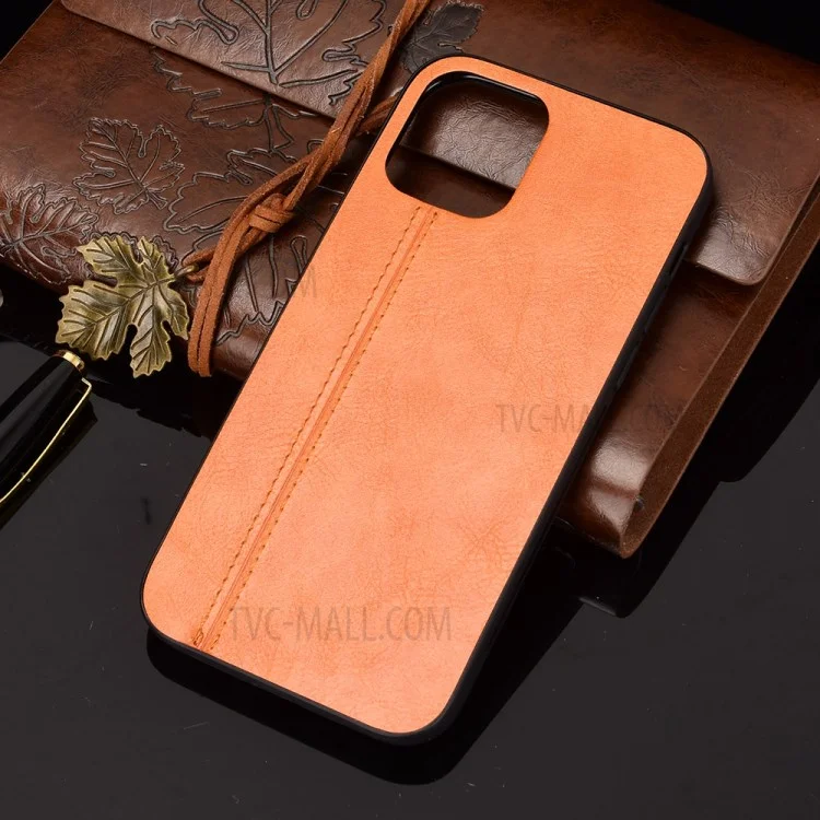 PU Leather Coated PC + TPU Hybrid Case for iPhone 12 Pro Max - Brown