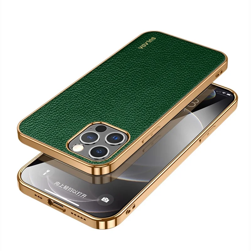 SULADA PU Leather Coated TPU Litchi Texture Phone Case for iPhone 12 Pro Max - Green