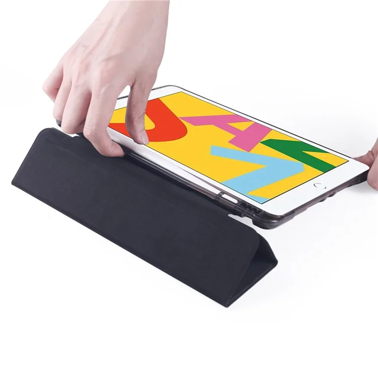 Tri-fold Leather Stand Tablet Case Cover Shell for iPad 10.2 (2020) / iPad 8th Gen / iPad (8th generation) - Черный