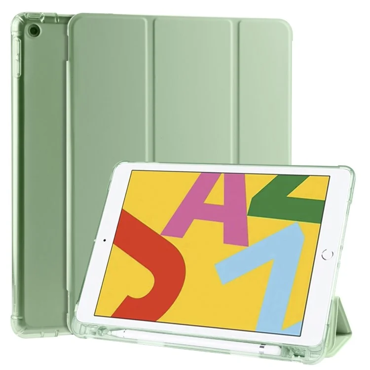 shell de caja de tableta de cuero tri-pliegue para ipad 10.2 (2020) / ipad 8th gen / ipad (octava generación) - verde