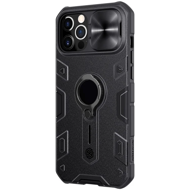 NILLKIN CamShield Armor Case für iPhone 12 Pro Max Hybrid Handyhülle mit Ring-Ständer - Schwarz