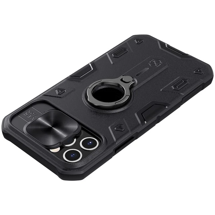 NILLKIN CamShield Armor Case für iPhone 12 Pro Max Hybrid Handyhülle mit Ring-Ständer - Schwarz