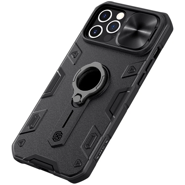 NILLKIN CamShield Armor Case für iPhone 12 Pro Max Hybrid Handyhülle mit Ring-Ständer - Schwarz