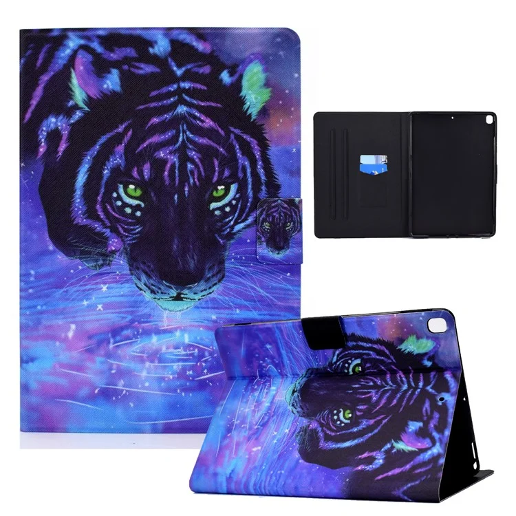 TPU + PU Leather Pattern Printing Stand Card Holder Tablet Case for iPad 10.2 (2021)/(2020)/(2019) - Tiger