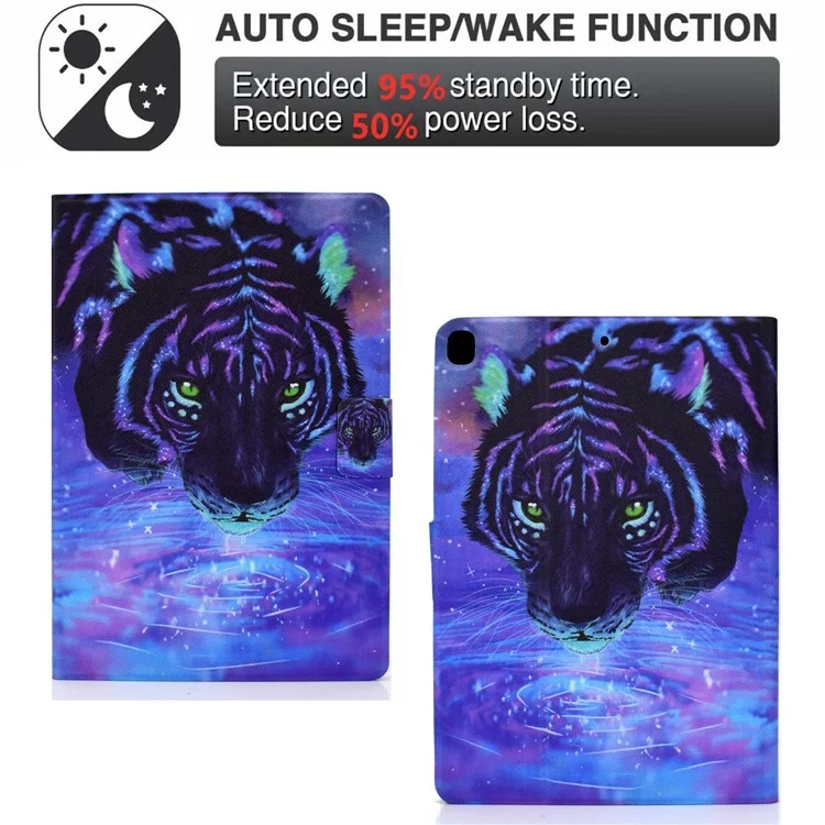 TPU + PU Leather Pattern Printing Stand Card Holder Tablet Case for iPad 10.2 (2021)/(2020)/(2019) - Tiger