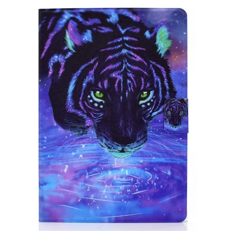 TPU + PU Leather Pattern Printing Stand Card Holder Tablet Case for iPad 10.2 (2021)/(2020)/(2019) - Tiger