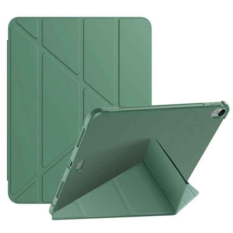 Smart Origami Stand Leather Case with Pen Slot for iPad Air (2022)/(2020)/Pro 11-inch (2018) - Dark Green