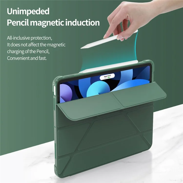 Custodia in Pelle Smart Origami Stand Con Slot a Penna Per Ipad Air (2022)/(2020)/Pro 11 Pollici (2018) - Verde Scuro