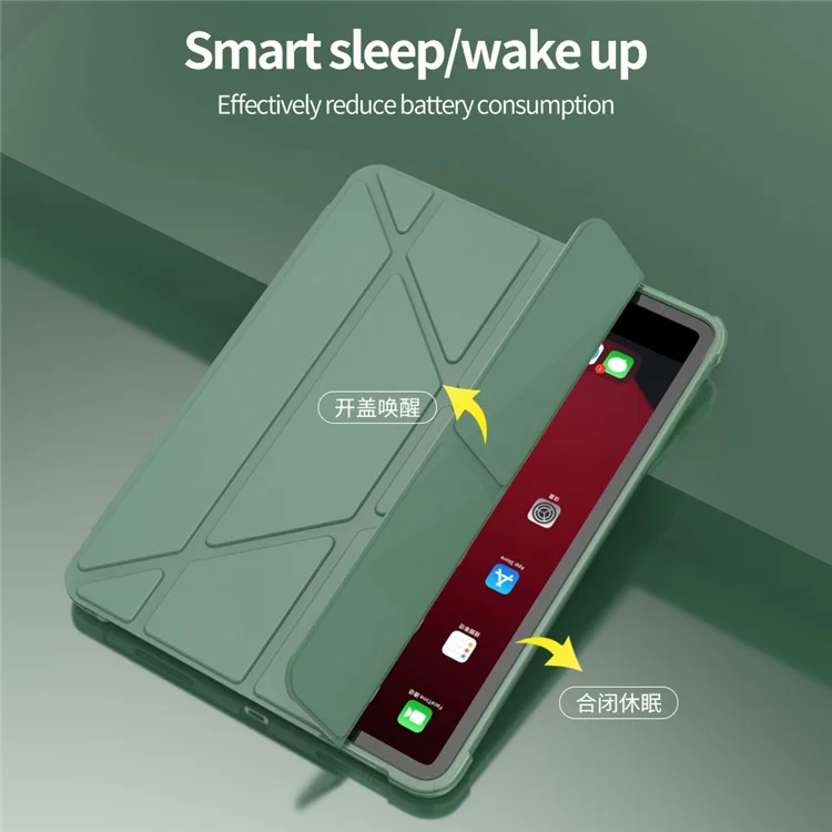 Smart Origami Stand Leather Case with Pen Slot for iPad Air 11 (2025) / (2024) / Air (2022) / (2020) / Pro 11-inch (2018) - Dark Green