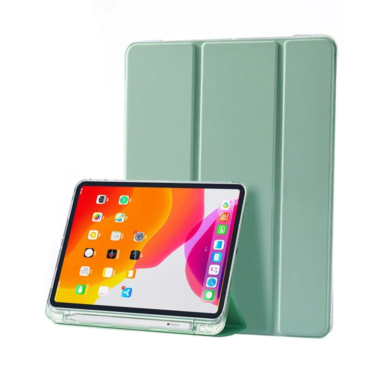 Cubierta de Cuero + Case Interna Transparente de TPU Con Ranura Para Lápiz Para Ipad Air (2020)/Pro 11 Pulgadas (2018) - Verde Claro