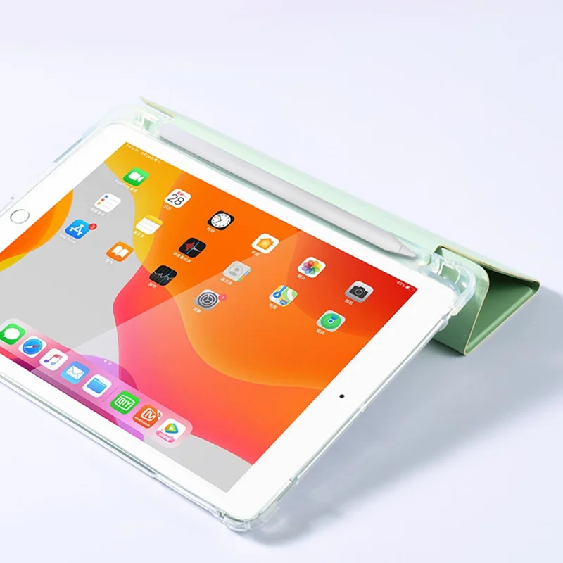 Transparent TPU + PU Leather Cover Case with Pen Slot for iPad 10.2 (2020) - Light Green